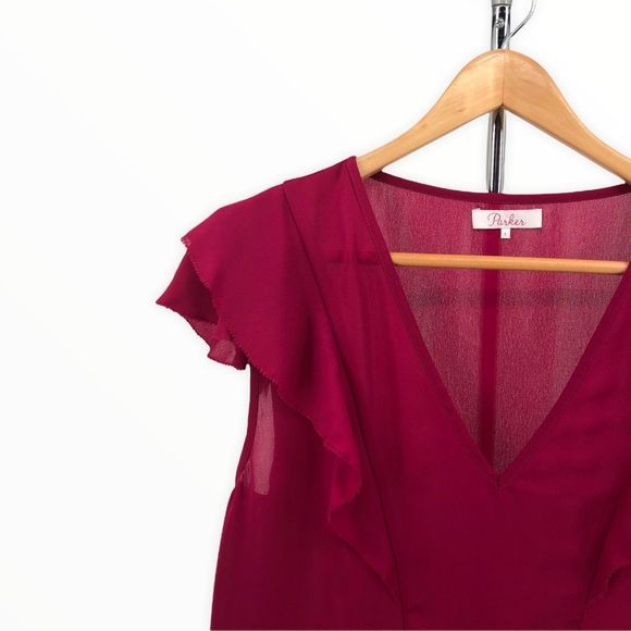 Parker Ruffle Flutter Sleeve V Neck Blouse Top size Small - Picture 4 of 12